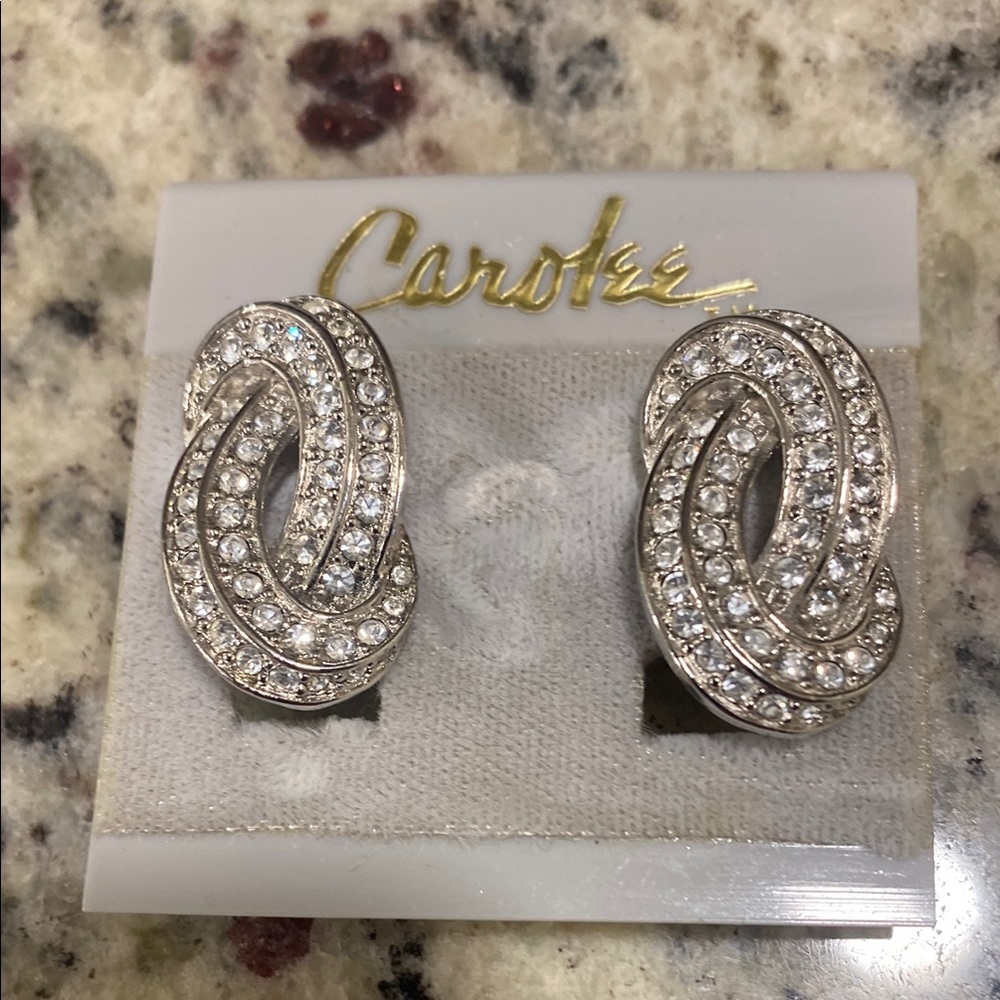 Vintage Carolee Silver Rhinestone Crystal Clip On‎ Stud Earrings